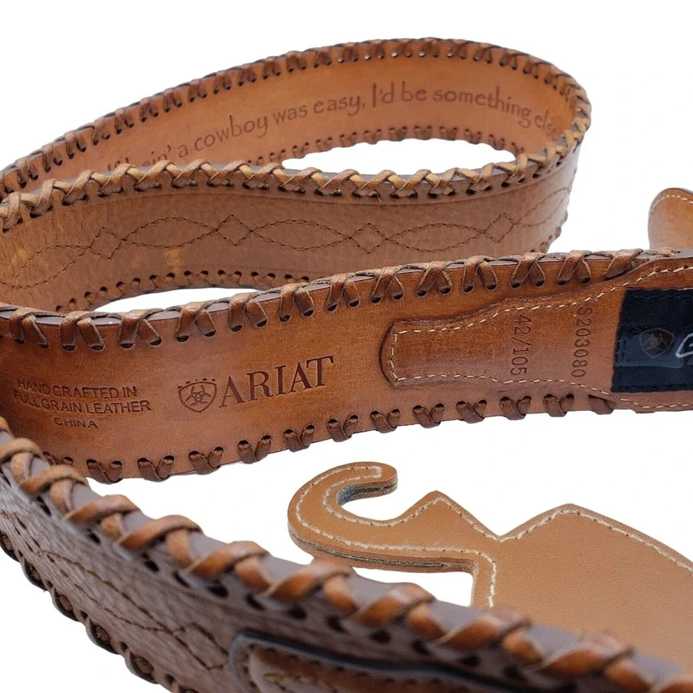 Ariat Brown Leather Belt 42 Western Silver Tone Buckle Whip Stitch Baxter Black
